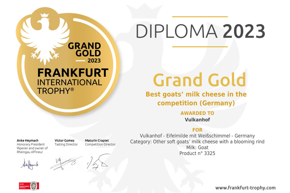 Frankfurt Trophy Ziegenkäse Vulkanhof Auszeichnung Gold